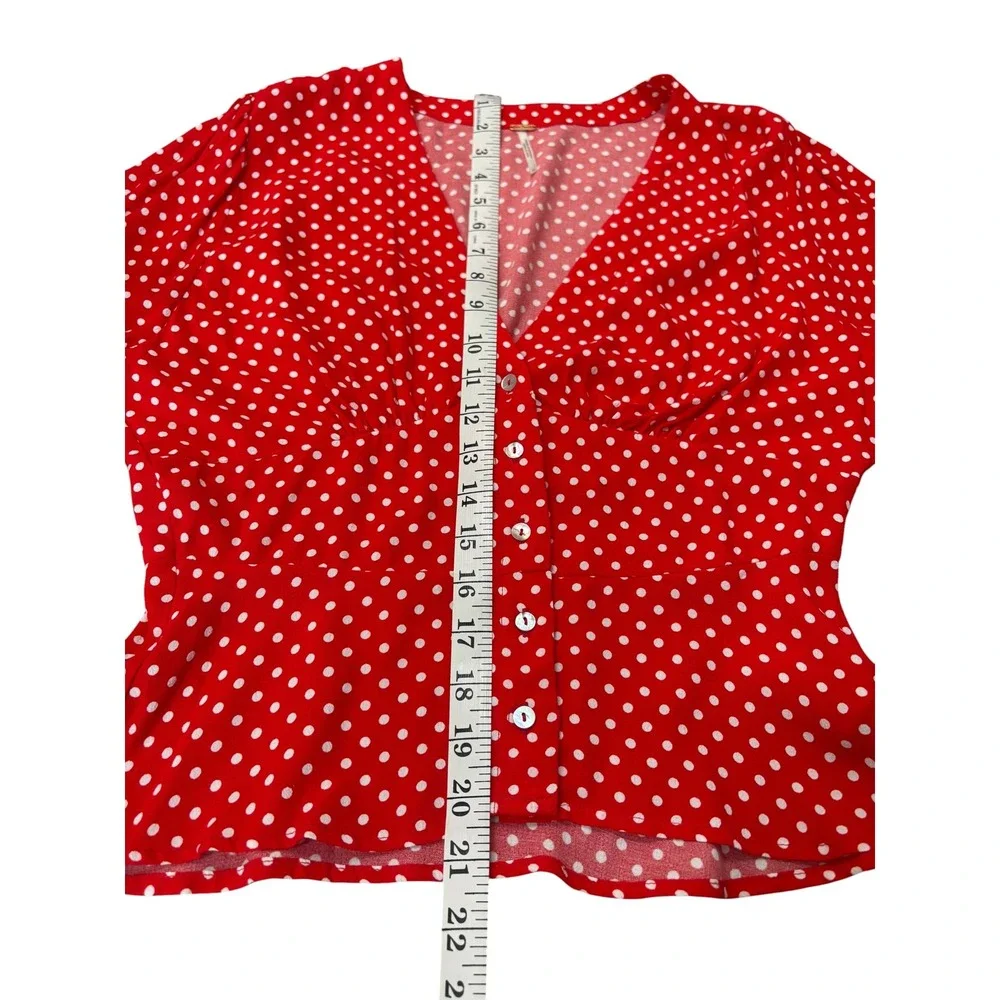 Free People Love Street Red Polka Dot Top S Puff Sleeve Peplum Feminine Retro